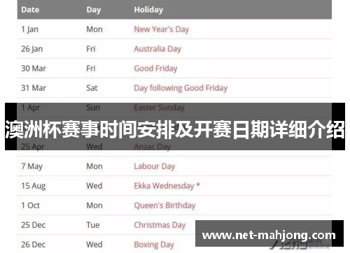 澳洲杯赛事时间安排及开赛日期详细介绍